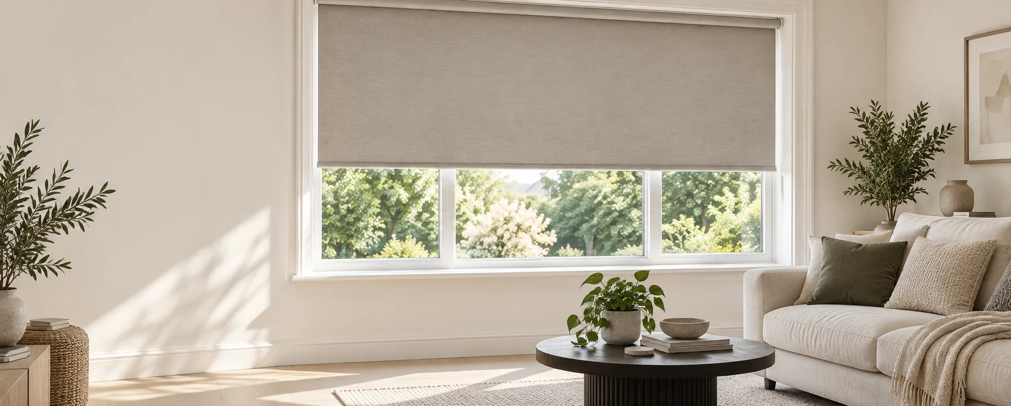 Made-to-measure blinds in a bright living room